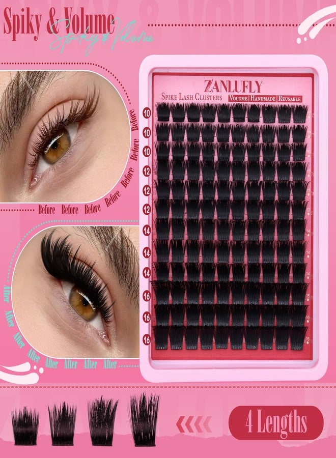 zanlufly Volume Lash Clusters Spiky Eyelash Clusters 120 Pcs Thick Cluster Eyelash Extensions with Thin Band 10-16mm Handmade Reusable Individual Eyelashes D Curly Lash extension DIY at Home - Image 3